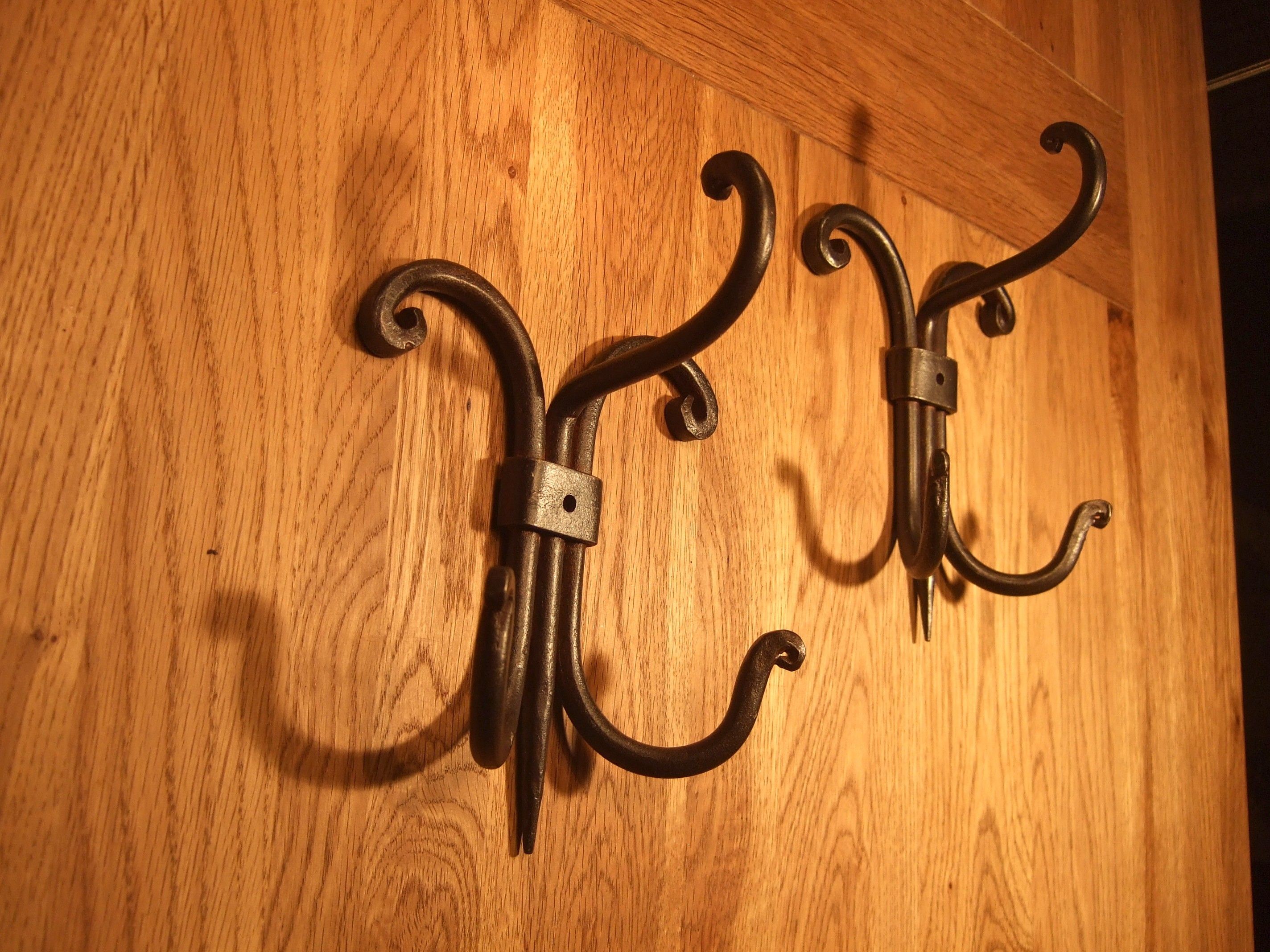 Coat hook, wall hook, multi hook, 15 hooks, cast iron brown