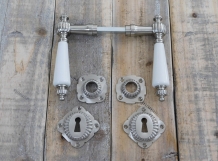 Set of retro door hardware - nickel - with porcelain handles