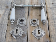 Set of retro door hardware - nickel - with porcelain handles