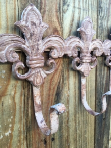 Wall coat rack, cast iron old white rust look, 6 angles.