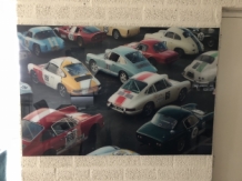 Wanddekoration Kunst auf Glas, Vollfarbe Oldtimer & Porsche, sehr schön!