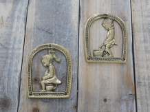 Set toilet door sign, * Boy and Girl *, brass