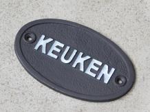 Door sign Kitchen - Cast iron - Oval - Black and White
