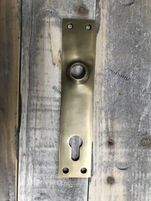 Set of door hardware - patinated brass - door plates and handles with ceramic handles