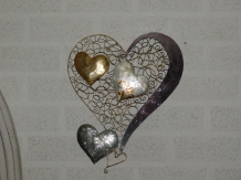 Wall ornament heart with hearts - metal with mother of pearl