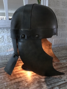 Knight's helmet copper-green metal, with ear protectors, old condition!