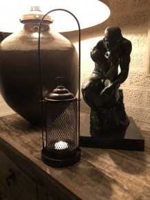 Candlestick, storm lantern, metal brown.