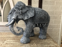 Elephant India, decoration, culture, Asia, statue, vintage, traditional, polystone gray.