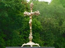 Jesus on the cross, brass INRI on base.