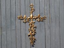 Large Cross with French Lilies - Metal - Black with Bronze - Wall ornament