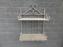 Wrought iron wall rack in antique cream color