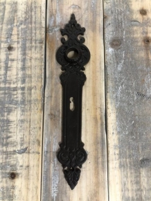 1 Long iron door plate 'Telspit' in antique brown, BB72 mm.