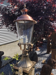 Lamp brass-copper round glass on base, great look!!!