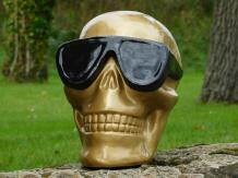 Statue Totenkopf mit Brille - Gold - Polystone