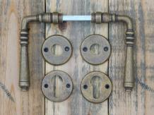 Set Door Hardware - Handles and Rosettes - PZ - Brass Tumbled