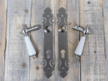 Set of door hardware PZ 92 - matt nickel - with porcelain handles in ivory