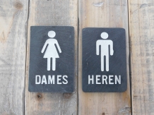 Set wc-bordjes ''Dames'' & ''Heren'' - van leisteen