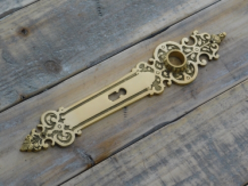 1 Long door plate Tilspit - polished brass, as an antique, room door lock suitable.