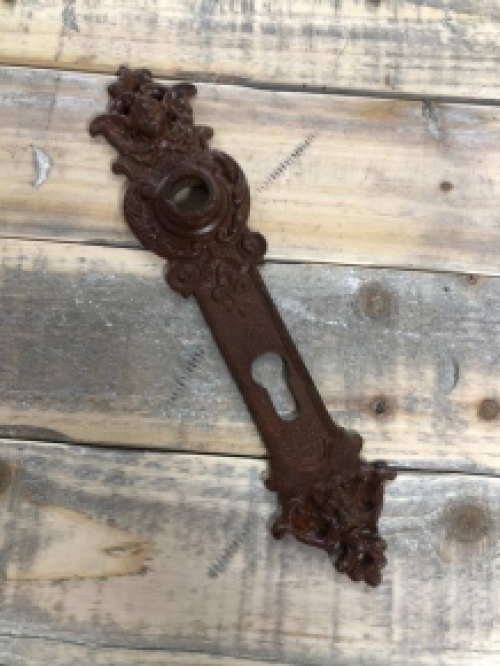 1 Long door plate iron brown with angel face, cylinder lock suitable - pz92 mm.