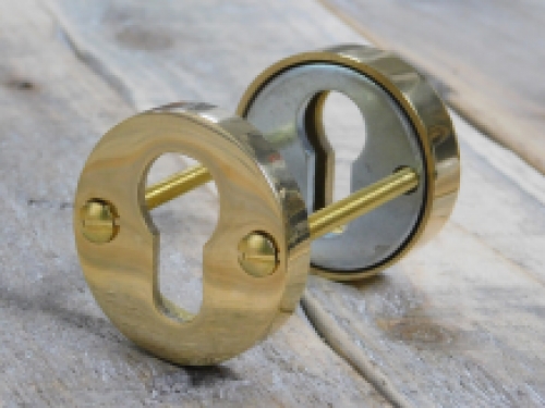 Fixed door knob - polished brass - with security roses