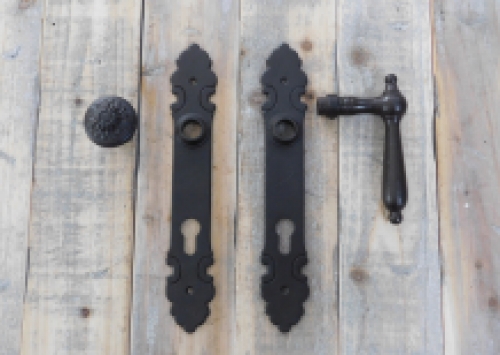 Door lock set + long door plate + door knob + latch - antique iron brown, lock PZ92