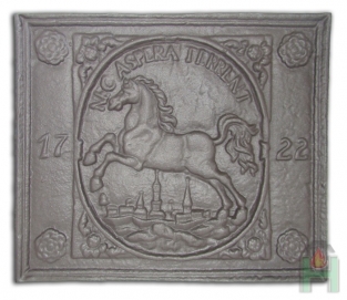 Open haard plaat, wandornament, paard1722, massief gietijzer, zware uitvoering