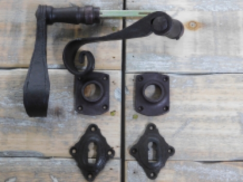 Beautiful hand-forged door set, wrought iron robust design, chamber door hardware., dark brown