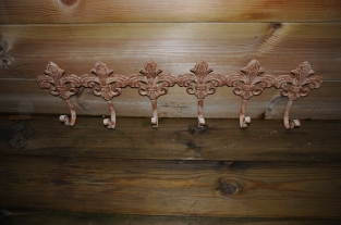 Wall coat rack, cast iron old white rust look, 6 angles.