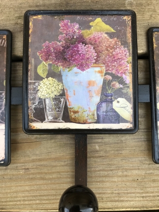 Coat rack, 3 plates with floral motif, made of metal, as a towel holder / clothes hook