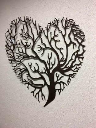 Beautiful tree of life in heart shape, wall ornament, metal brown.