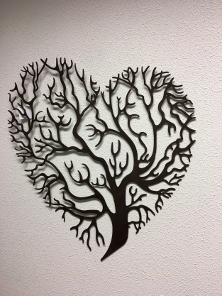 Beautiful tree of life in heart shape, wall ornament, metal brown.