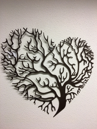 Beautiful tree of life in heart shape, wall ornament, metal brown.