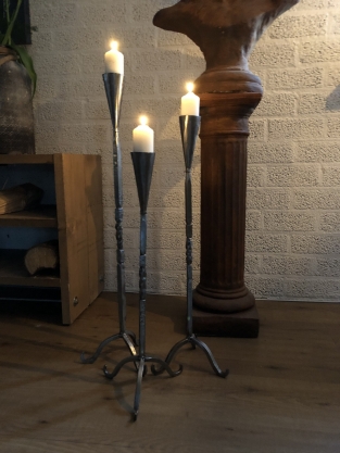 Set of 3 beautiful wrought iron candlesticks, 1 arm, beautiful ornate ironwork!