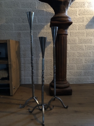 Set of 3 beautiful wrought iron candlesticks, 1 arm, beautiful ornate ironwork!