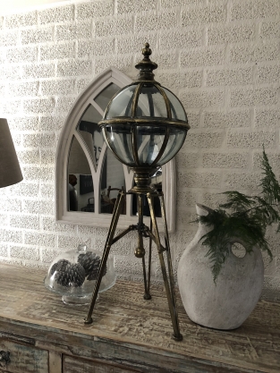 Metal candle holder with glass ball on base, very beautiful!!