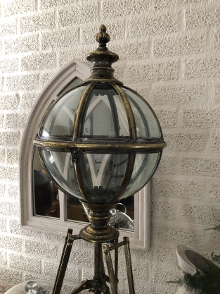 Metal candle holder with glass ball on base, very beautiful!!