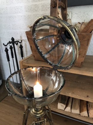 Metal candle holder with glass ball on base, very beautiful!!