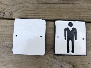 Set of signs for toilet door, cast iron painted, Man + Woman