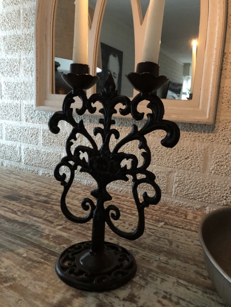 Candlestick 2 arms cast iron brown-rust