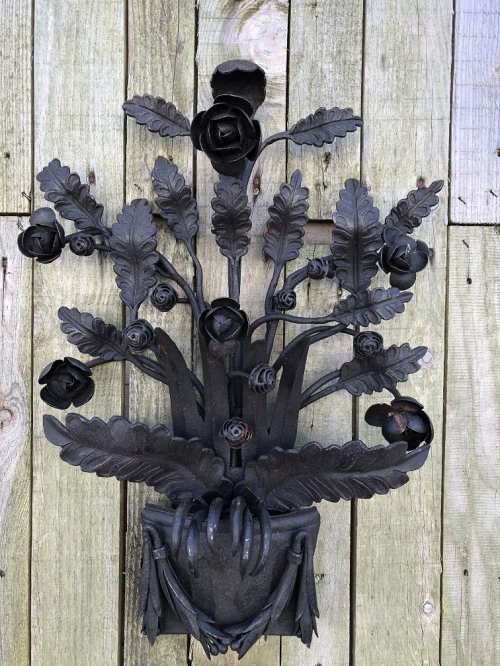 Wrought iron wall ornament, rose motif, very beautiful and unique piece!