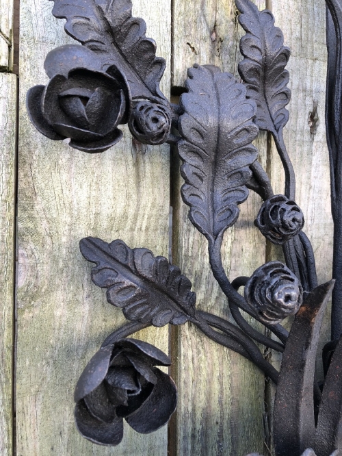 Wrought iron wall ornament, rose motif, very beautiful and unique piece!