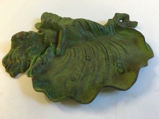 Wall ornament / birdbath angel, cast iron green