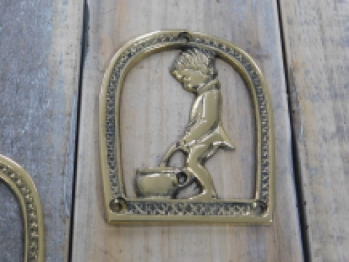 Set toilet door sign, * Boy and Girl *, brass