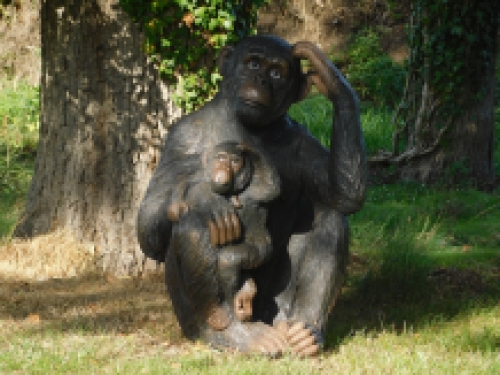 Statue Affe mit Jungtier - XXL - Polystone - detailliert