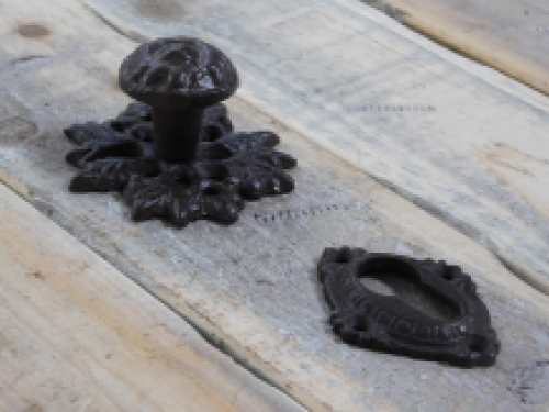 Fixed doorknob with lock rosette - cast iron - dark brown 