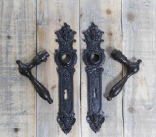 Pair of door handles cotta, 2 x long plate angels, - for doors - room door locks, dark brown