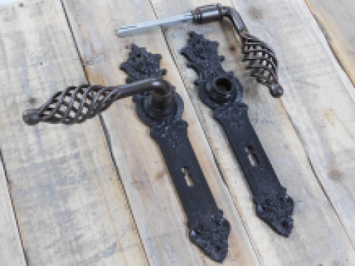 Set of door handles ui with 2 long door plates angels - for room doors 2 rosettes, 2 Castle rosettes - dark brown iron