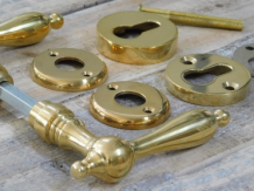 Set of door hardware - polished brass - including security rosette