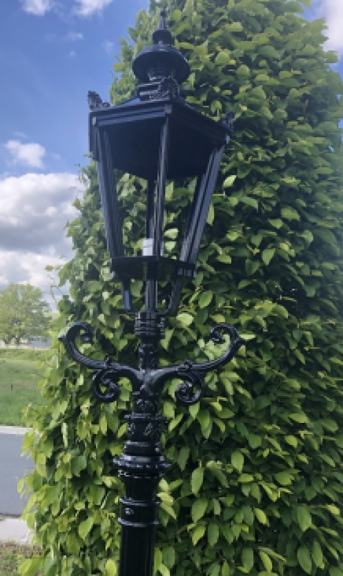 Outdoor lamp, lantern Amsterdam with ceramic fitting and glass, cast aluminium black, 320 cm