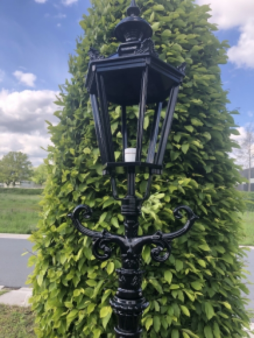 Outdoor lamp, lantern Amsterdam with ceramic fitting and glass, cast aluminium black, 320 cm